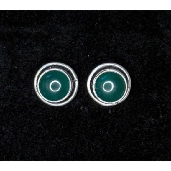 Malachite Hand Made Sterling Silver Earrings - Picture 1 of 2